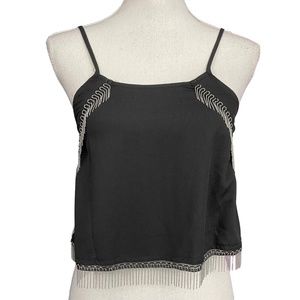 SEEK the Label Fringe Cami XS Cropped Tank Top Crop Black Metallic Metal Chain